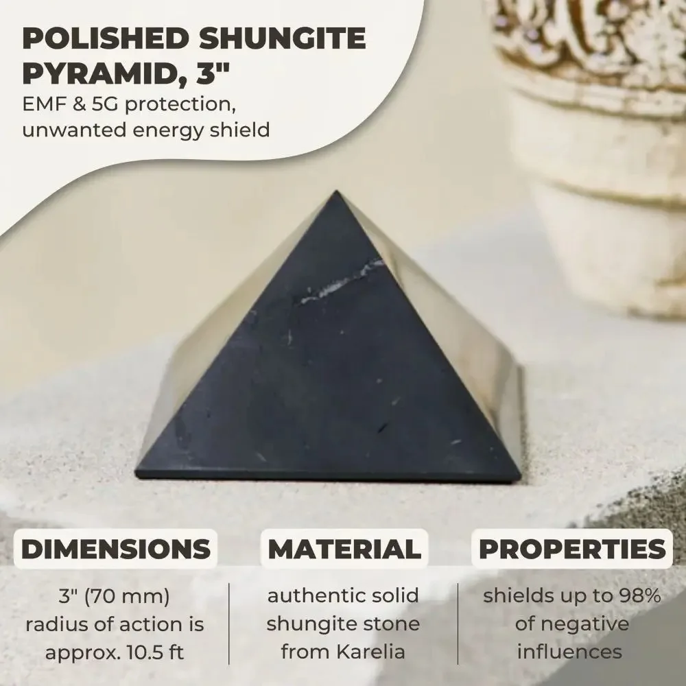 Natural Raw Shungite Pyramid Stone Tower, Genuine Crystal Point for Chakra Balancing & Radiation Protection