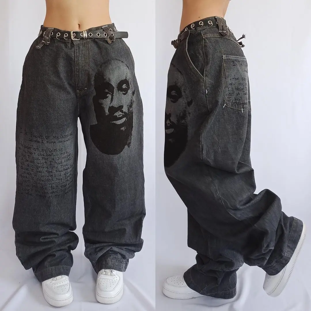 

Y2K Jeans New Women JNCO Baggy Jeans Harajuku Hip Hop Vintage Letters Gothic Casual High Waist Pants Skateboard Pants Streetwea