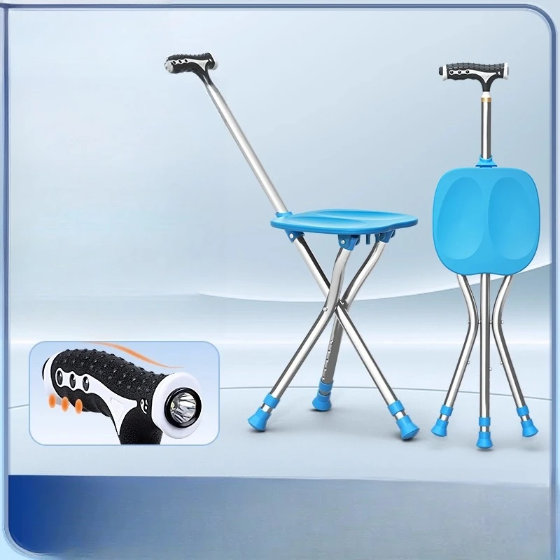 

Elderly crutch stool folding portable crutch walker can sit non-slip crutches for the young and old can sit on