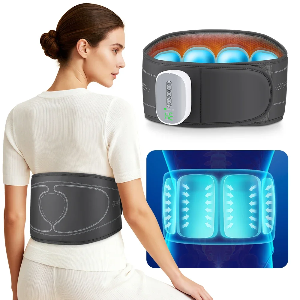 Heated Waist Massager Belt Air Compression 3 Modes 4 Intensities Lumbar Massage Cordless Rechargeable Back Massage for Man Woman