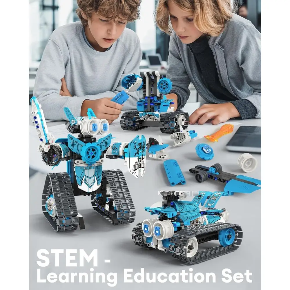 Kit de robot STEM todo en uno: juego de robótica DIY controlado por aplicación y RC de 398 piezas para niños de 6 a 12 años, juguete para regalo de ciencia educativa para B