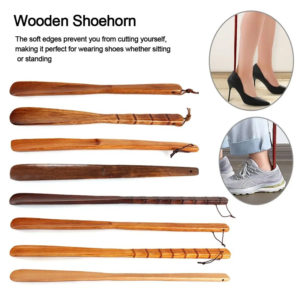 Hanging Shoe Horn Extra Long Handle Easy Remover Shoehorn Lifter Easy on Off Wooden Seniors Put on Shoes Tools
