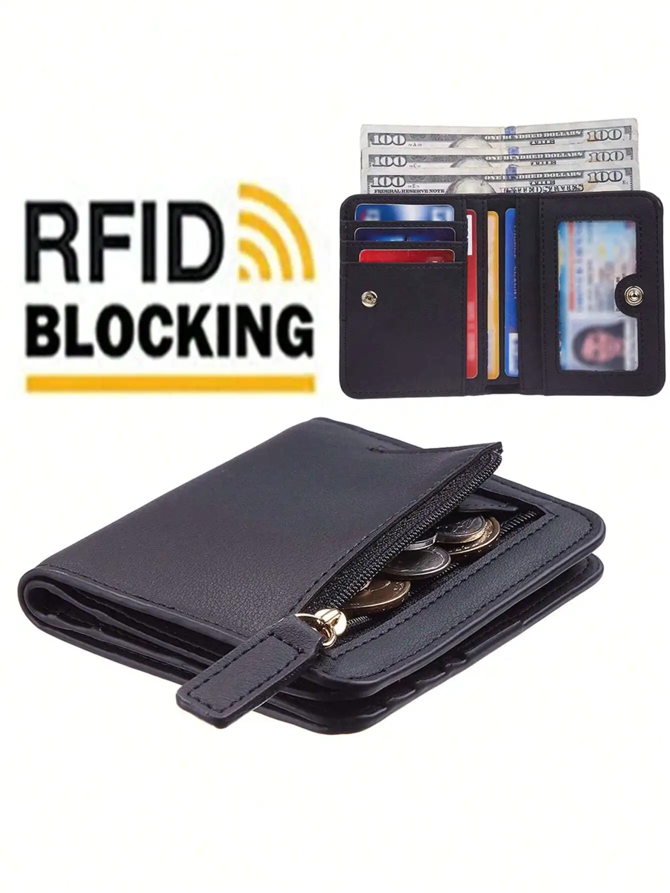 

Women RFID Blocking Small Compact Bifold Vegan Leather Pocket Wallet Ladies Mini Purse With ID Window