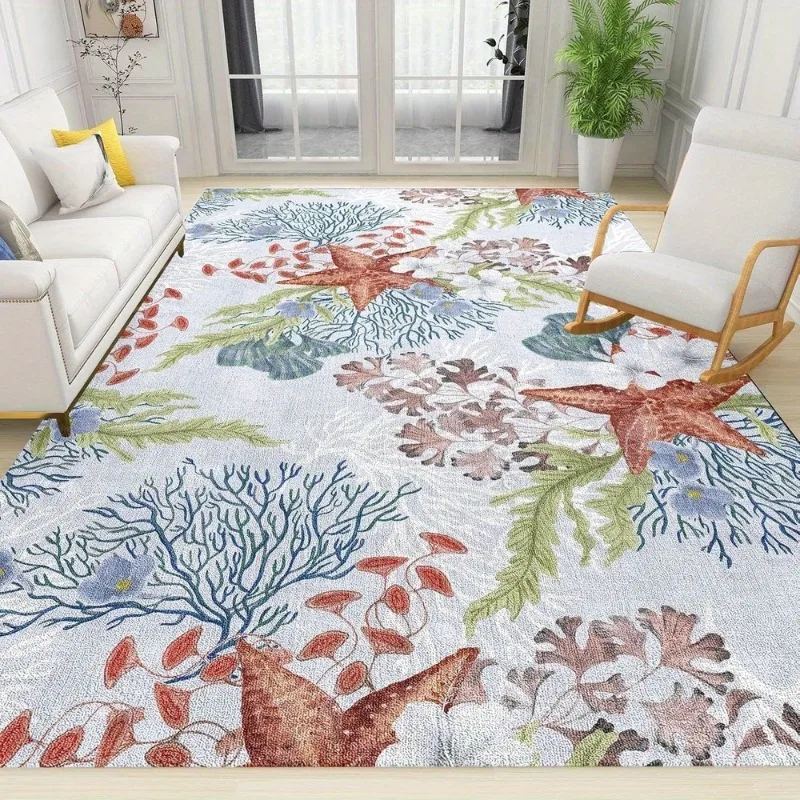 

Ocean Forest Retro Decorative Flannel Carpet, Beach Printed Living Room Sofa, Coffee Table, Entrance Door Mat, Home Decoration