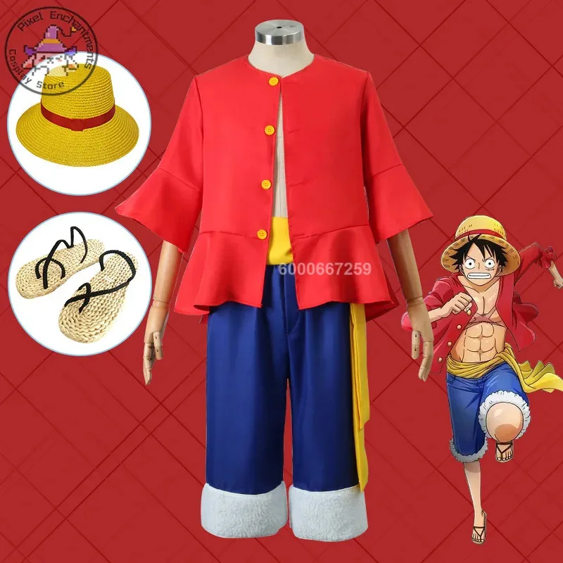 

Anime Monkey D Luffy Cosplay Costumes Adult Kids Men Shirt Pants Hat Suit Stage Perform Halloween Carnival Party Outfit
