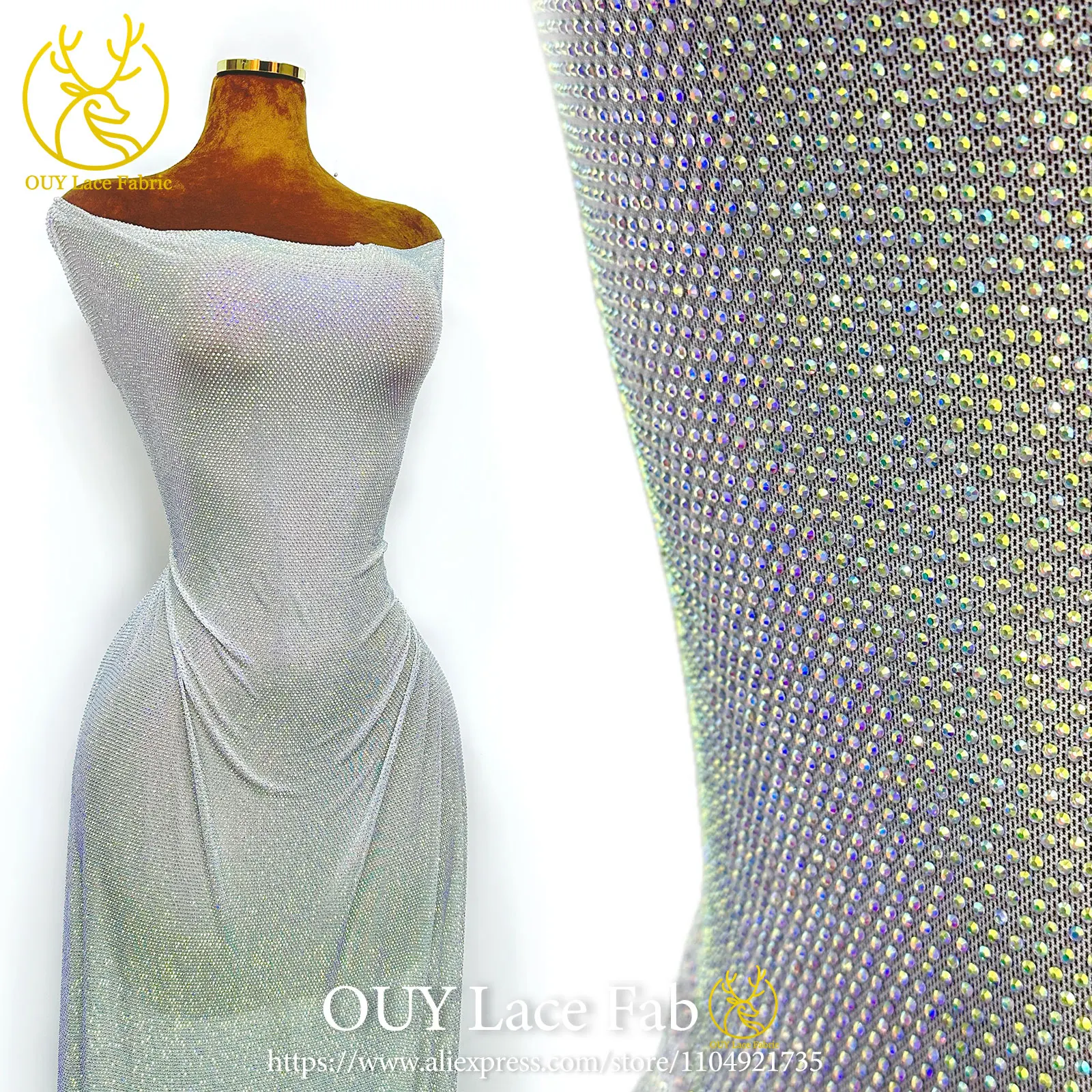 Luxury African-Style Glass Rhinestone Lace Fabric, 2026 French And Nigerian Stretch Lace Fabric, Party Dress Sewn In 1 Yard.