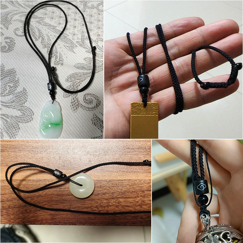 Three Colors Black Sandalwood Chinese Handmade Knotted Length Adjustable Necklace Rope For Pendant DIY Jewelry Making Components