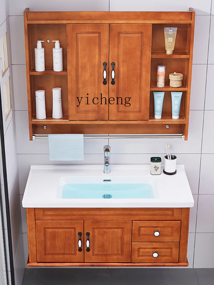 YY Feng Shui Mirror Bathroom Cabinet Combination Bathroom Oak Face Washing Wash Basin Washstand