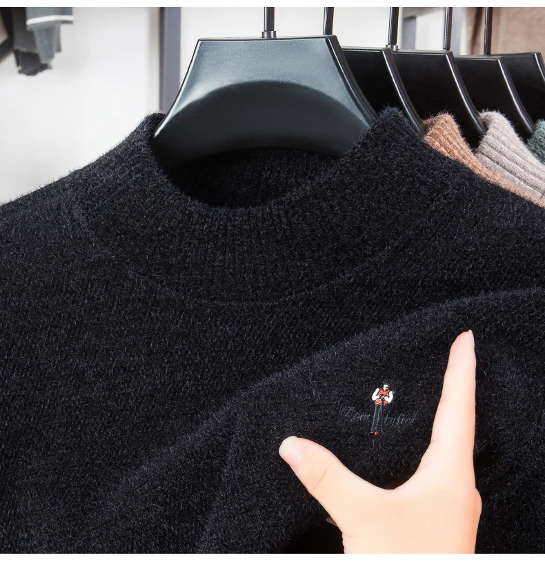 Suéter grueso de piel de visón para hombre, ropa de invierno, suéter de lana con Base de punto, Top de terciopelo de una pieza