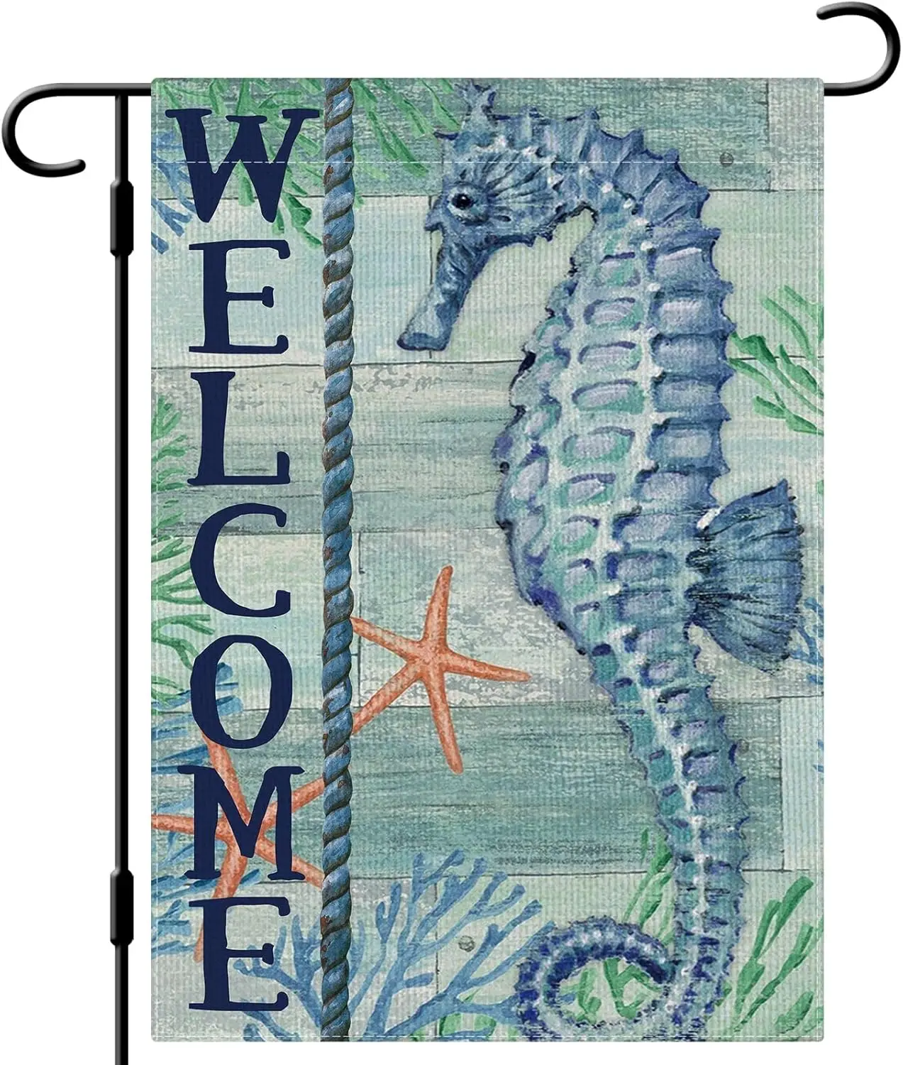 DLZDN Summer Seahorse Garden Flag Beach Garden Flag 12x18 Inch Double Sided Burlap Welcome Summer Rustic Coastal Seasonal Oc KKW