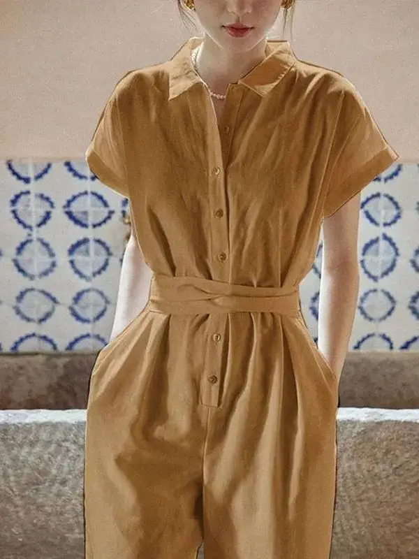 

Summer New Women's Jumpsuit Commuting Casual Lapel Tie Jumpsuit