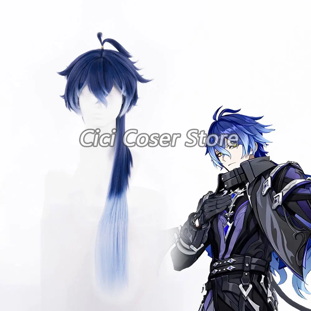 Genshin Impact Kyryll Chudomirovich Flins Cosplay Pruik Hittebestendige Pruik Gradiënt Blauw Lang Haar Mannen Vrouwen Halloween Party Props