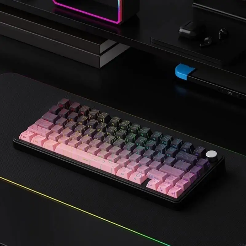 CORA Ergonomic Side Printed Keyboards Keycaps PBT Heat Sublimated Contouring Lines Pattern for Mechanical Keyboards