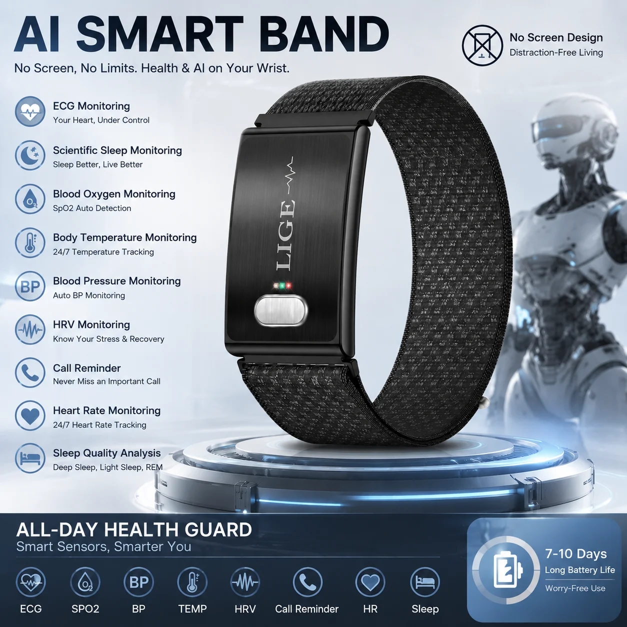 2026 New ECG Smart Bracelet Built-in 24 Hours Heart Rate Health Monitor Thermometer IP68 Waterproof Sports Tracker Smart Watch