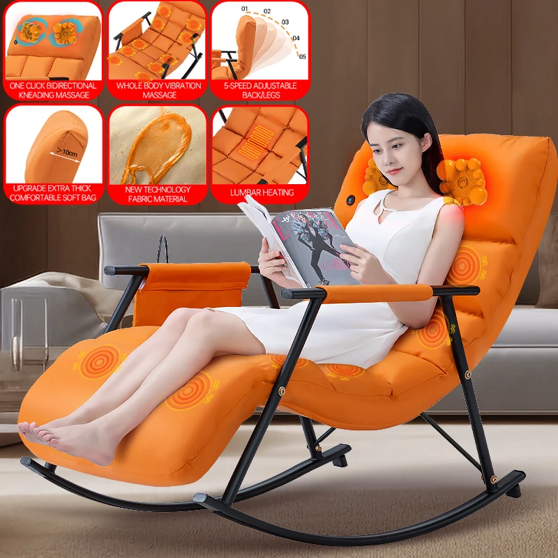 DAMEIDA Upholstered Recliner Shoulder Neck Kneading Massage Full Body Vibration Heating Comfortable Swaying Massage Chair