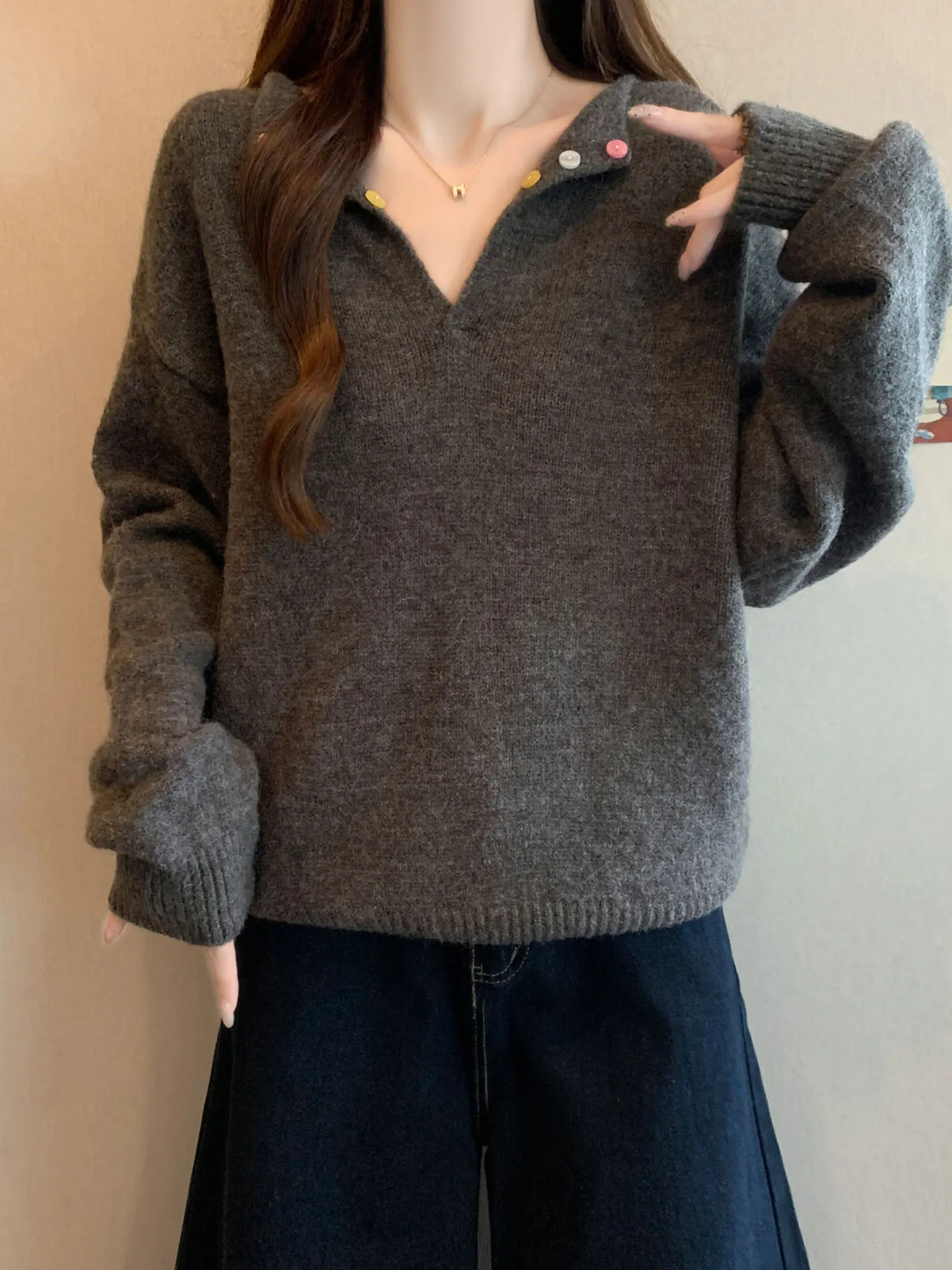 

Вязаный свитер на пуговицах женский, больших размеров, свободного кроя, удлиненный, осенне-зимний, новинка, корейская версия, из шерстяной пряжи