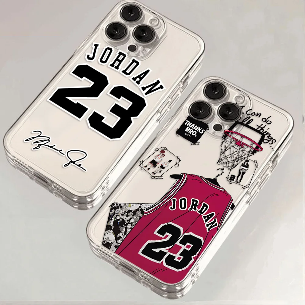 Basketball Number 23 Phone Case For J-Jordans iPhone 16 15 14 13 12 11 Mini Pro Max X XR XSMax 8 Plus Transparent Back Cover