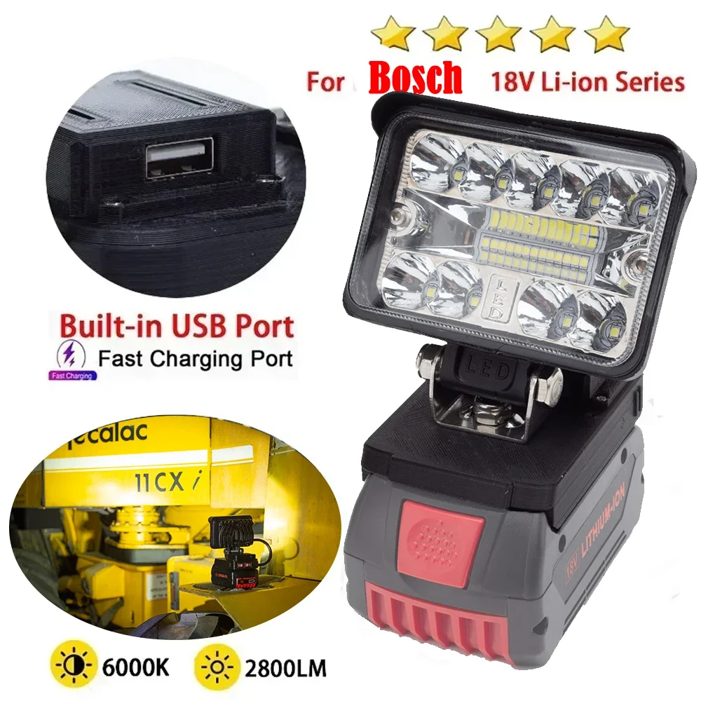 LED Work Light For Bosch 18V Lithium Battery w/USB Output Wireless Rechargeable Emergency Lights (Not include battery)