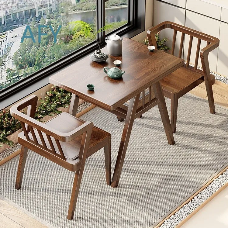 Small Outdoor Tea Table and Chair Set for Balcony Courtyard Leisure Area Solid Wood Folding Furniture for Home Garden Patio