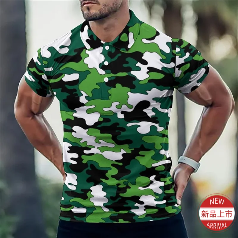 Summer New 3D Camouflage Patterns Printing Polo Shirt Vintage Camo Styles Graphic Polos Fashion Streetwear Polo Shirts Mens Polo