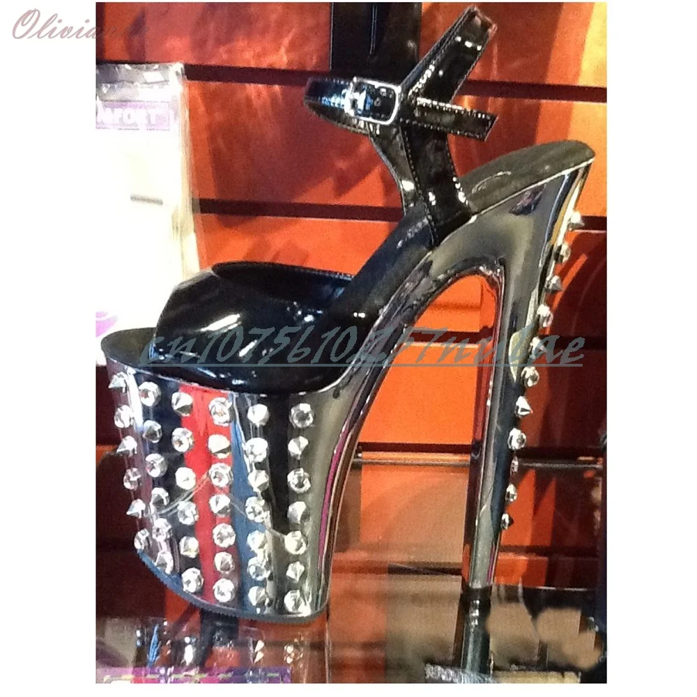 Sexy Round Metal Rivets Decor Dance Sandals 20CM/8Inches Stiletto High Heel Pole Dance Prformance Women Dance Heels Para Mujere