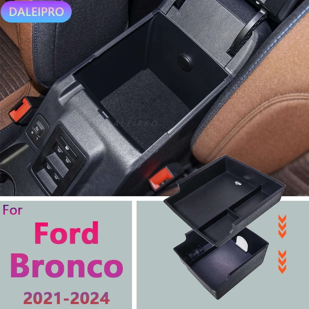 For Ford Bronco 2021 2020 2023 2024 Double-walled Storage Box Center Console Organizer Tray 2-Layer Central Armrest Storage Box