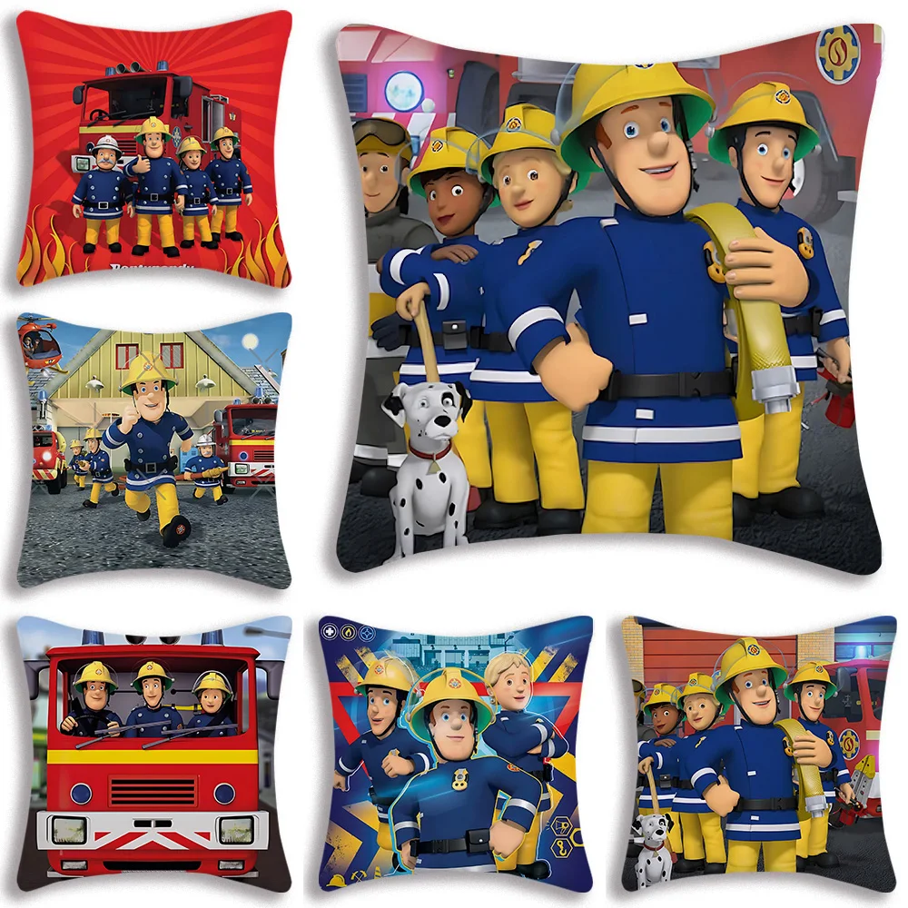 Anime For Firemans S-Sam Pillow Covers Cartoon Sofa Decorative Home Double-sided Printing Short Plush Cute Cushion Cover