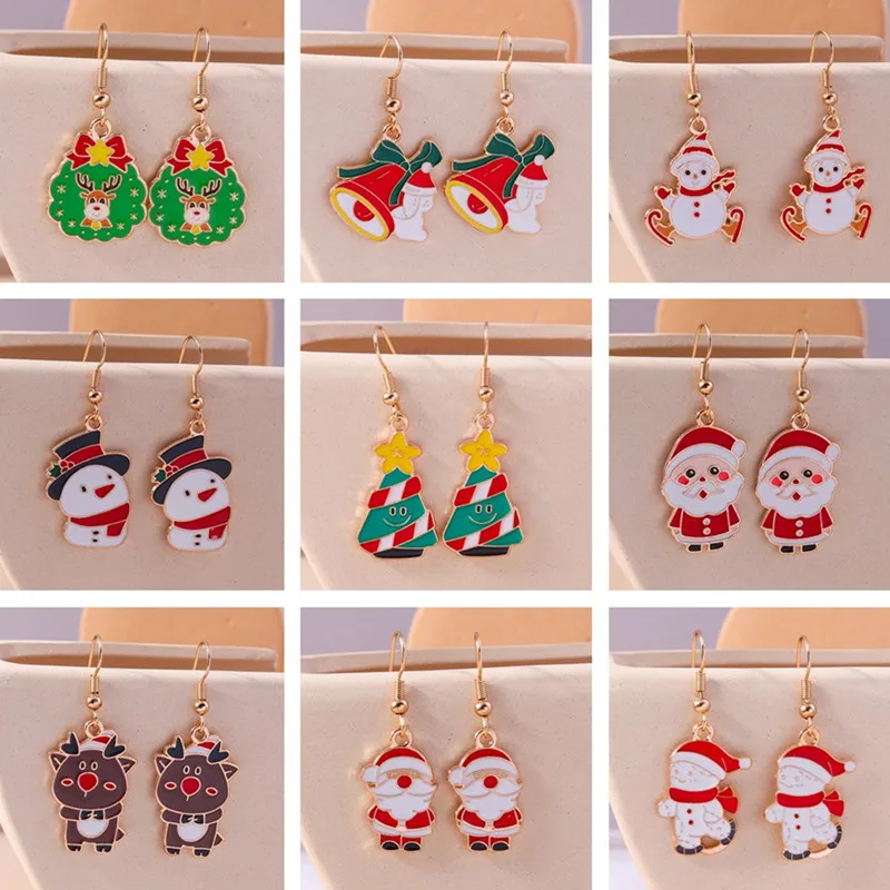 Fashion Merry Christmas Snowman Deer Santa Claus Drop Earrings for Women Girl New Year Party Holiday Jewelry Gifts