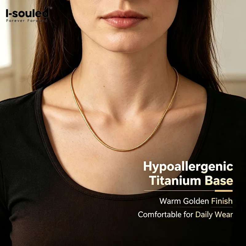 Pure Titanium Snake Chain Necklace, Gold Plated 2.5mm Unisex Chain