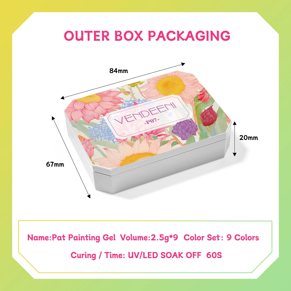 Vendeeni 9 Griglia Estate Arcobaleno Colori Accarezzamento Pittura Gel Smalto per unghie UV Soak Off Gel Vernice Effetto sfumato Pat Gel Lacca