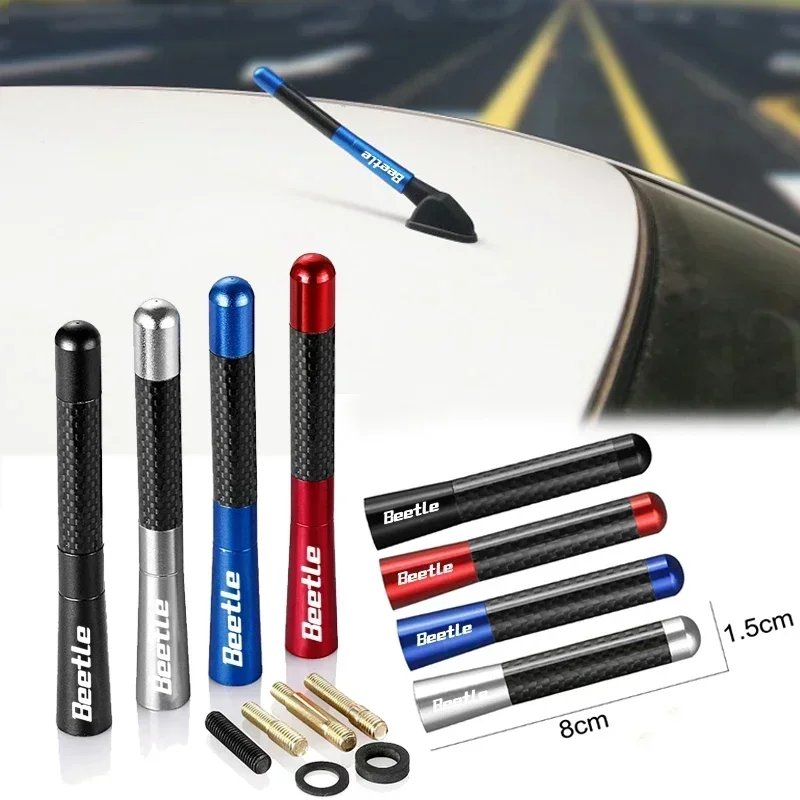 8/12cm Carbon Fiber Car Roof Antenna For VW Beetle Logo AM/FM Radio Reception Short Stubby Mast Aerial Auto Exterior Accessory