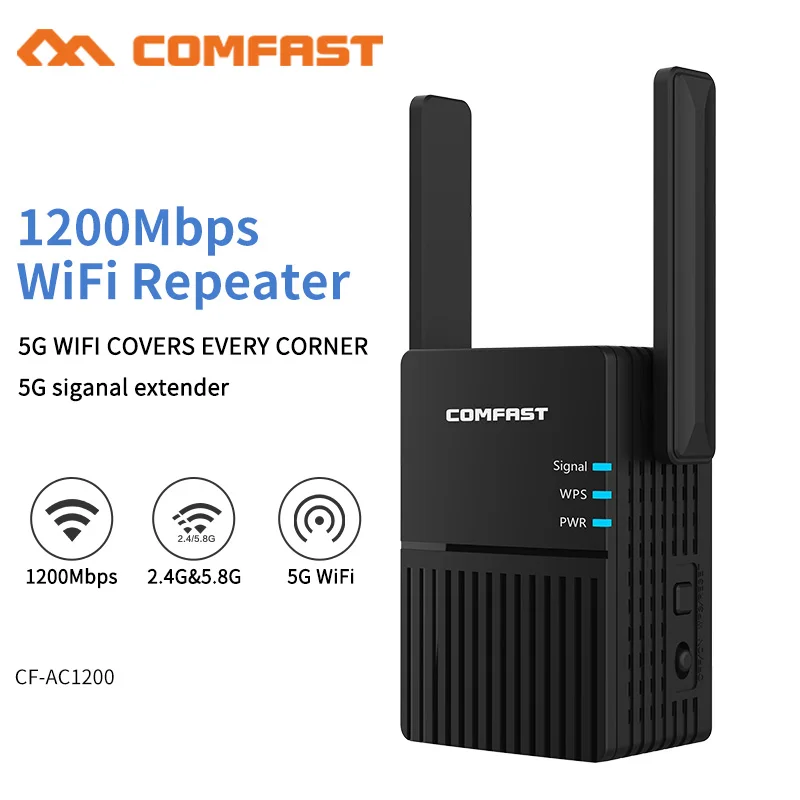 1200 Mbps Uzun Menzilli Çift Bant 2.4 + 5 Ghz Kablosuz Wifi Tekrarlayıcı Yüksek Güç Sinyal Güçlendirici Wi fi Genişletici Wlan Wi-fi Amplifer