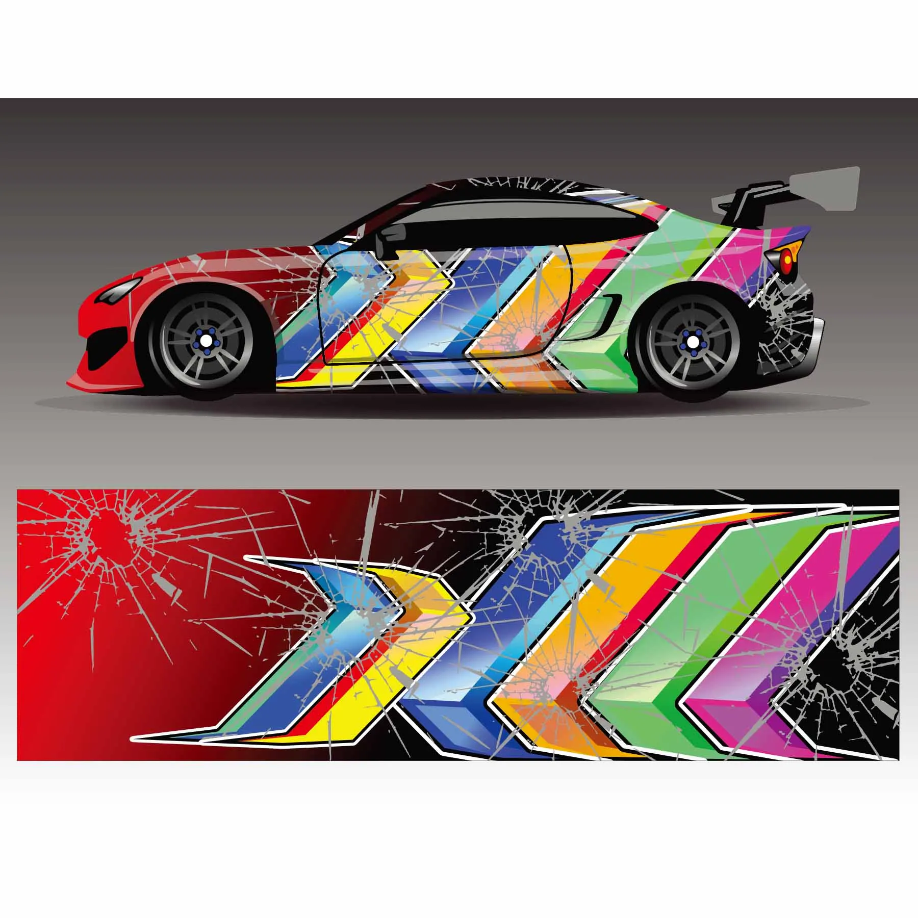 

Rainbow Car Full Wrap Sticker Car Decal Decorative Cut Body Racing Graphic Decal Vinyl Wrap Modern Design Red Retro