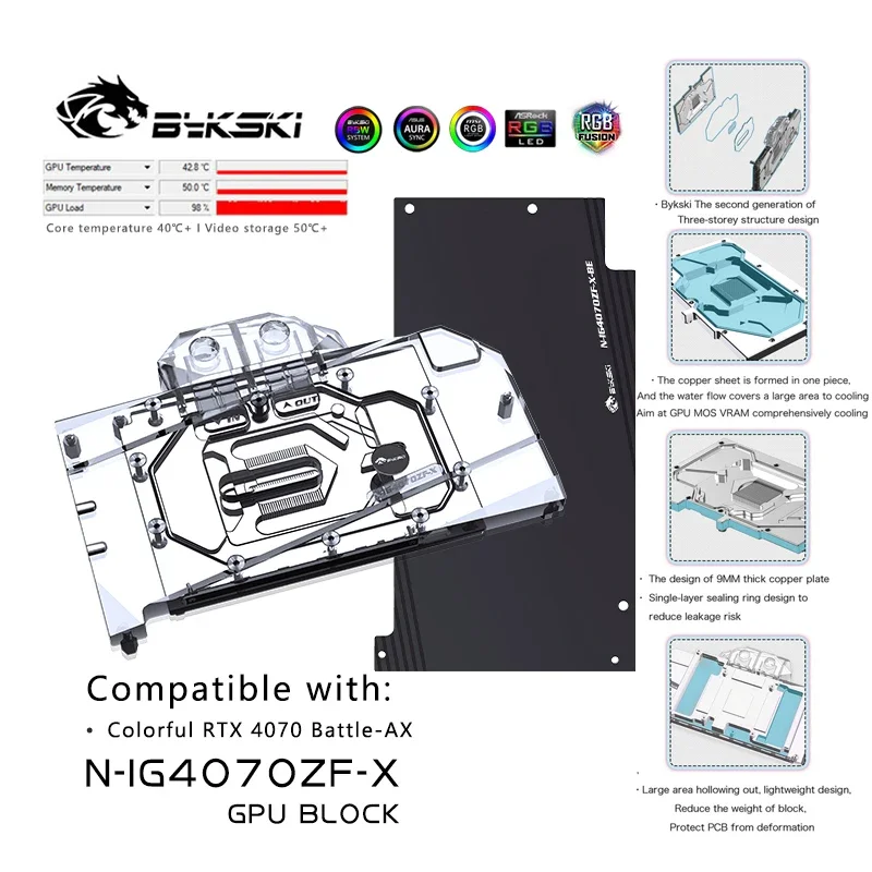 

Bykski GPU Block Use for Colorful iGame RTX 4070 Battle AX Graphics Video Card Water Cooling / Full Cover/ Radiator N-IG4070ZF-X