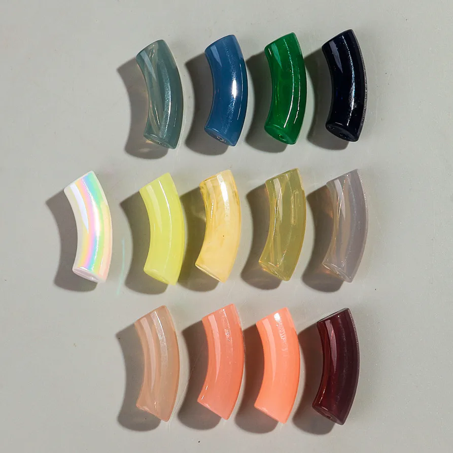 20pcs/lot Jelly Color Acrylic 11mm Chunky Resin Bamboo Curved Tube Loose Beads for DIY Bracelet Necklace Jewelry Accessories