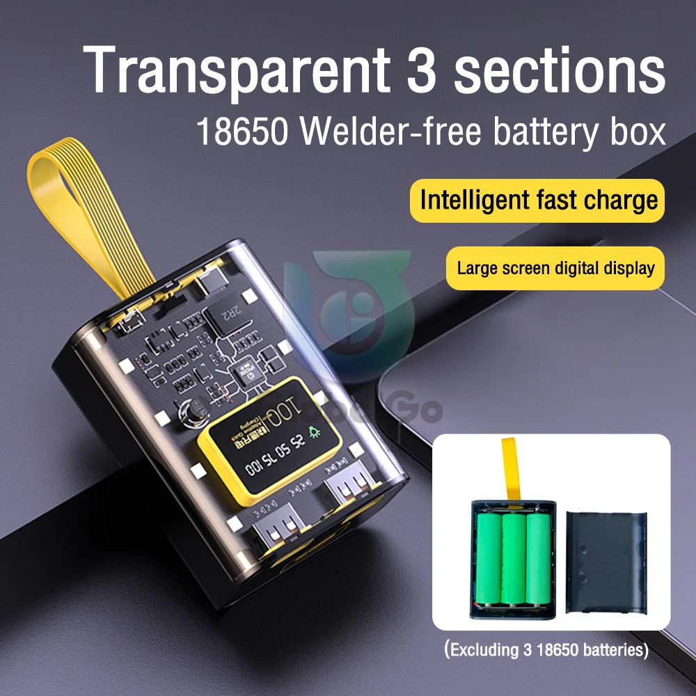 Portátil 18650 Carregador de Bateria Caixa de Banco de Potência Faça Você Mesmo Case de Carregamento Rápido com Baterias de Luz Led Carregamento Power Bank Shell
