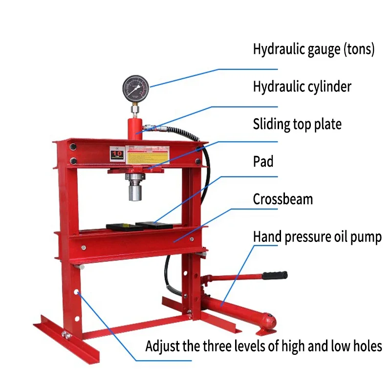 مكبس هيدروليكي عالي التحمل بإطار H 10 أون مع طاولة عمل مقاس 16 × 14 بوصة وشواط 20 بوصة، مكبس متجر ثني معدني مناسب للمحامل