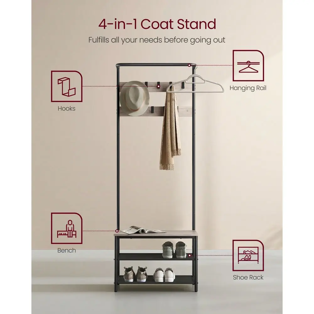 

Hall Tree With Bench And Shoe Storage Entryway Bench With Coat Rack Stand And Shoe Rack 9 Movable Hooks Top Bar Fabric