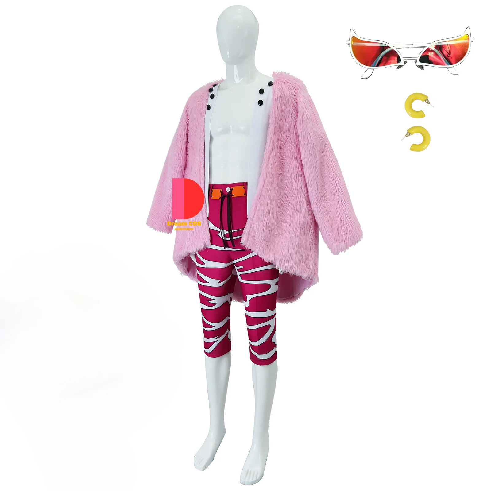 Anime Doflamingo Cosplay Fantasia Costume Coat Pants Belt for Men Adult Halloween Eyeglass Costumes Party Clothes Live Cosplay