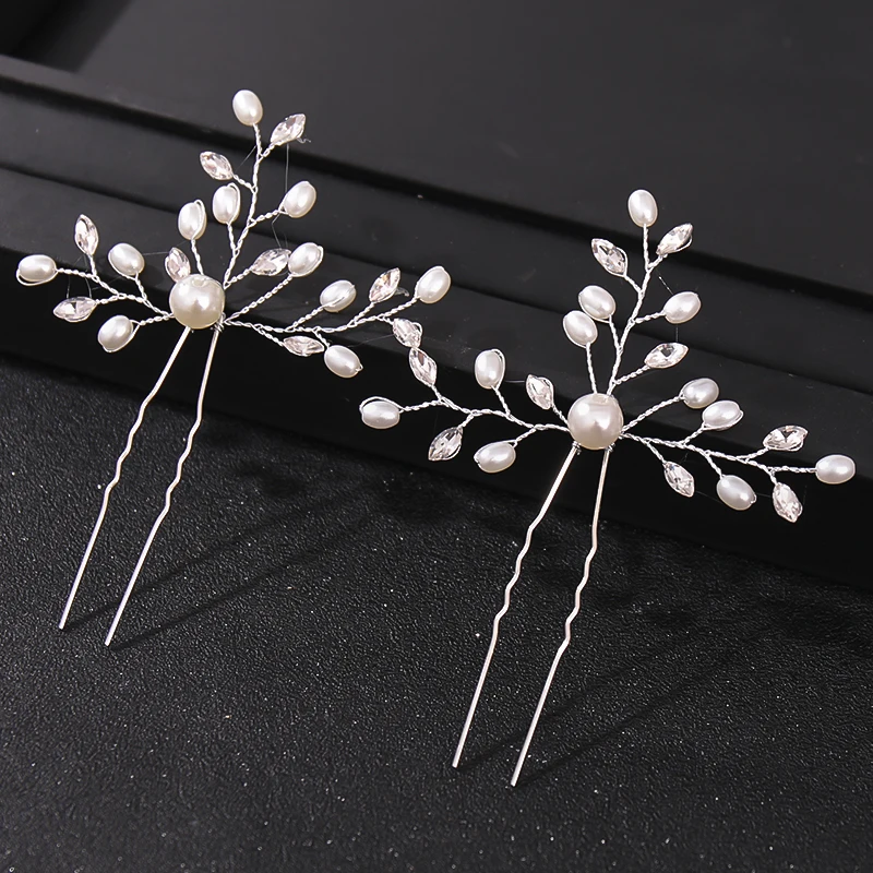 Fashion Crystal Pearl Rhinestone Hairpins Stick Hair Clip For Women Bridal Hair Accessories Party Wedding Hair Clips Jewelry