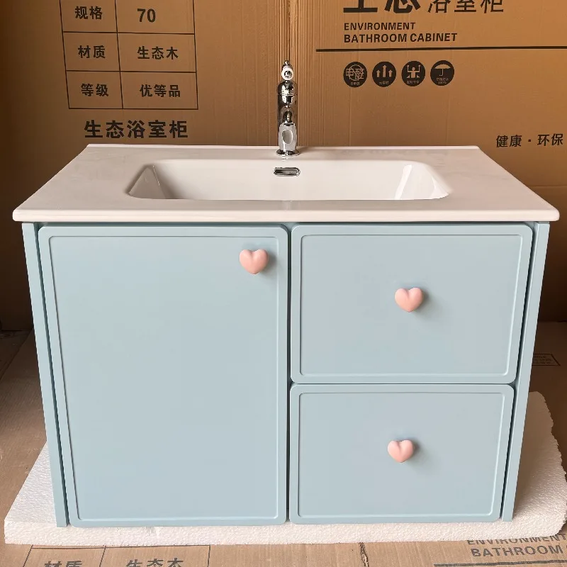 Dopamine bathroom cabinet combination blue solid wood paint hand basin