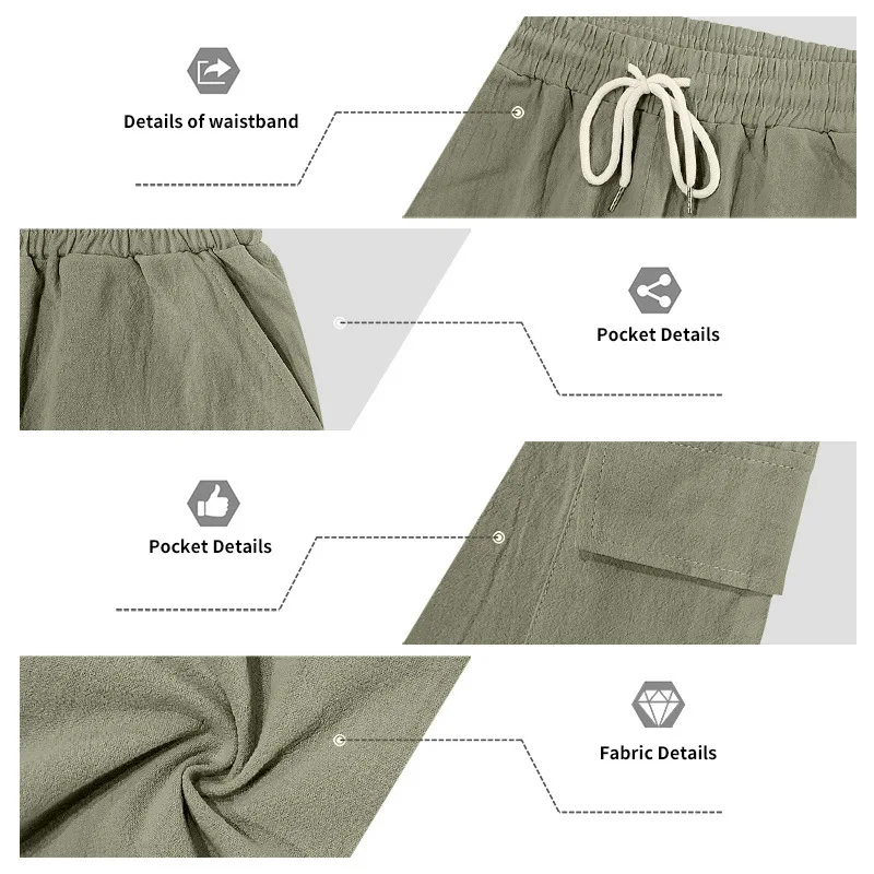 Amerikanische Multi-Pocket-Overalls für Herren, Outdoor-Sport und Freizeit, lockere, einfarbige Leinen-Overalls, Fünf-Punkt-Shorts – Detail 21