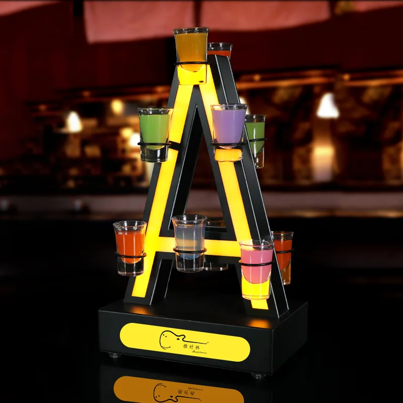 

Wan Zhan Bar Luminous Cocktail Rack LED Creative Letter A Shape Metal Wrought Iron One Sip Cup Bullet Cup Rack