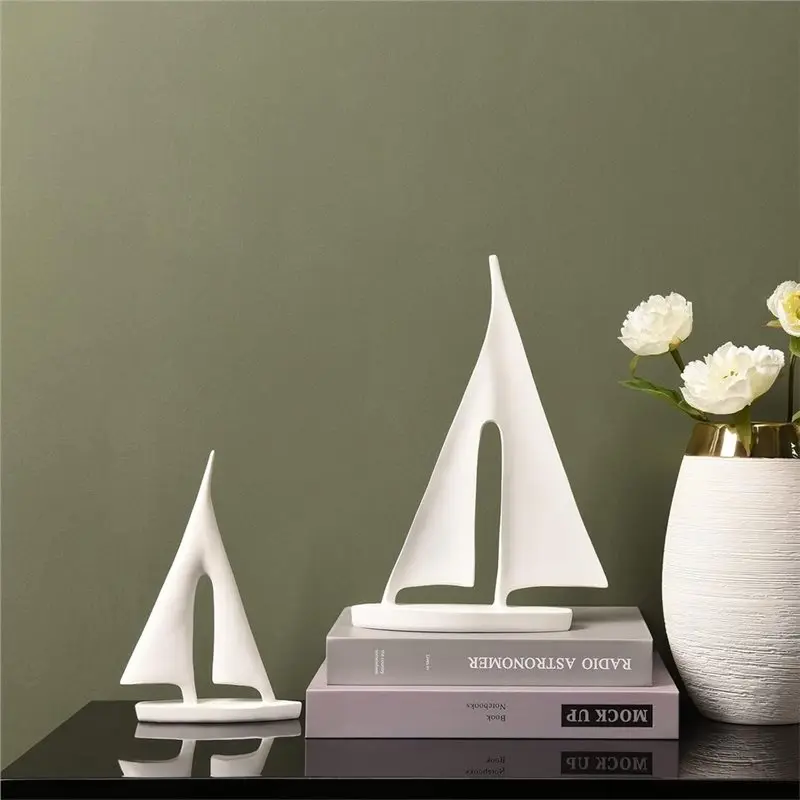 AB66-Sailboat Decor Ornament, Boat Decorations Statue Decor 1 Set/2 Pcs Modern Sculptures Home Decor,Art Sculptures And Statues
