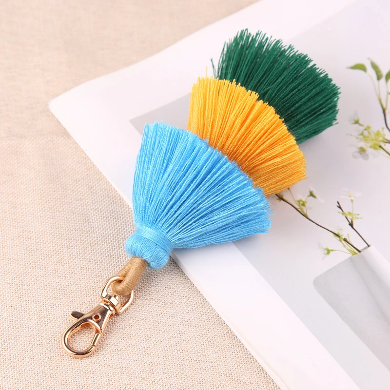 Ins Handmade for Key Rings Handcrafted Tassel Bag Charms Boho Pom Pom Keychains Colorful for Key Chains Gifts for Women