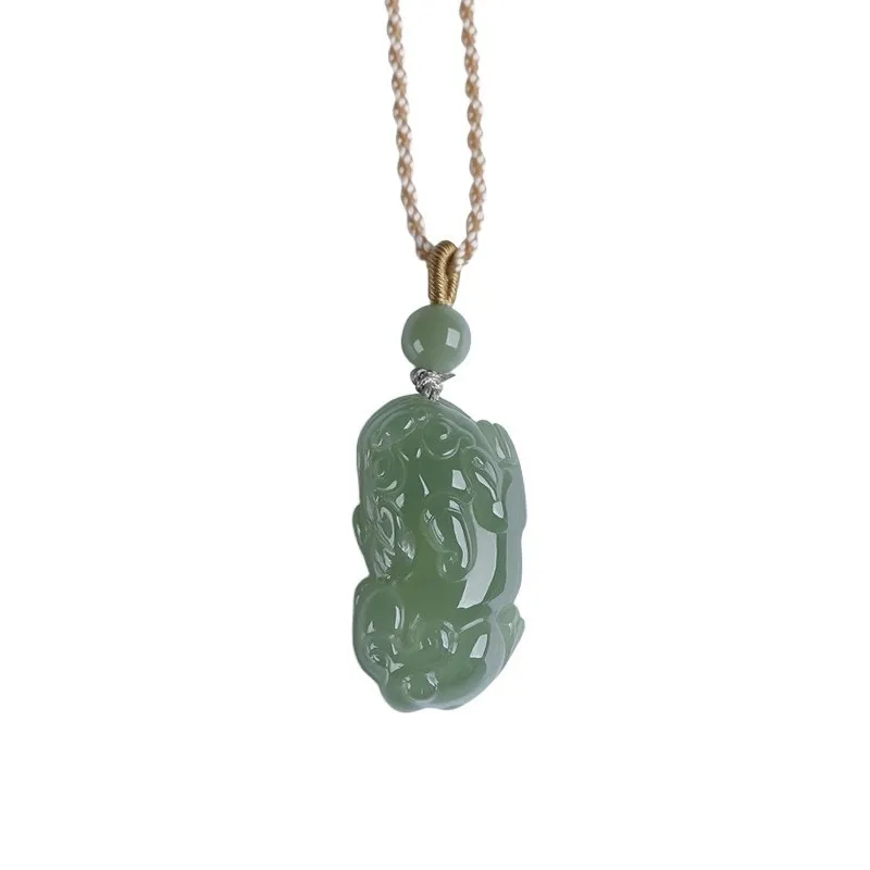 Natural Hetian Jade Pixiu Pendant Necklace for Men Women Green Jade Lucky Fortune Amulet Minimalist Jewelry Gifts