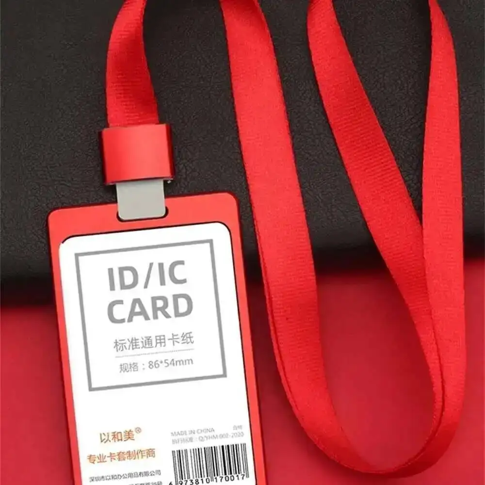 Office Supplies Luxury Metal Material Business Card Holder Credit Id Card Badge Holder With Exquisite Lanyard Custom