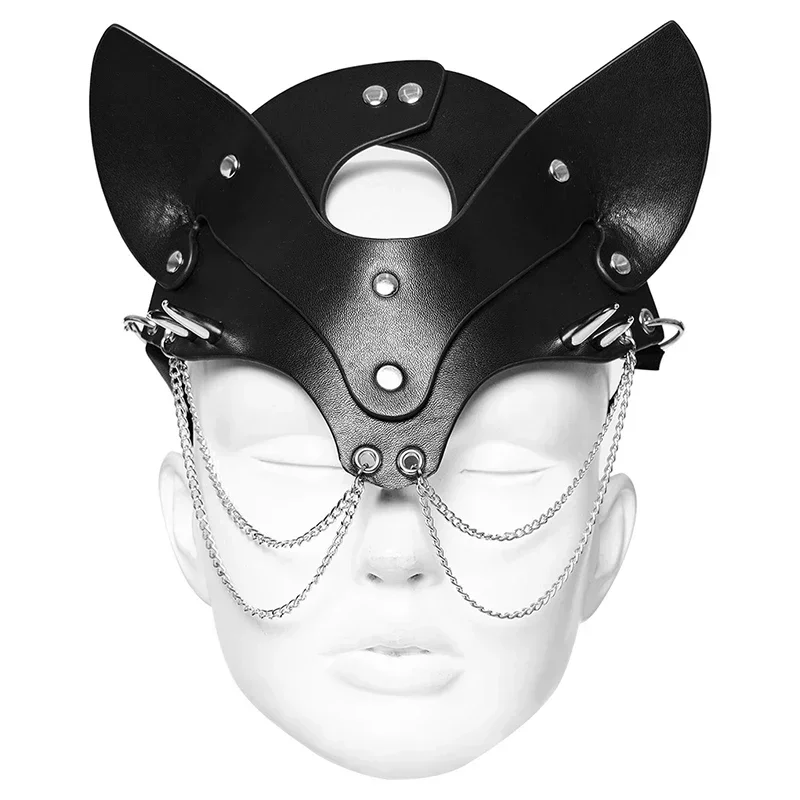 PUNK RAVE-mascarilla Punk de piel sintética para mujer, máscara de zorro, cuerda elástica ajustable, accesorios sexys para Halloween, Cosplay