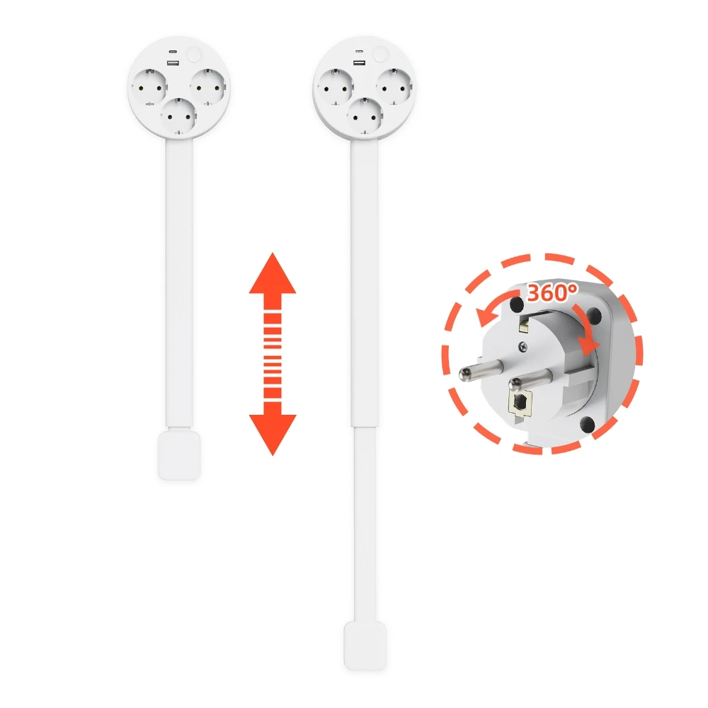 

360°Rotating Electrical Wall Plug Power Socket Extender Power Outlets Extension Power Socket Strip Adjustable Length EU Plug