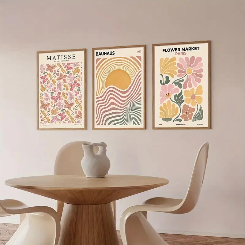 3PCS frameless decorative art print,3Pcs/Set Bohemian Canvas Wall Art Print Abstract Floral Retro Matisse Style Poster for Bedro